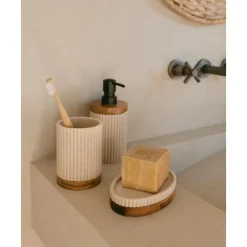 New Dosificador De Jabon Con Madera Laura Dispensador De Jabon Y Jaboneras