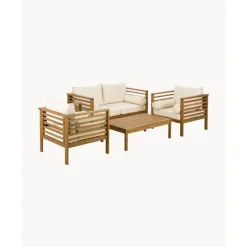 Sale Set Lounge Para Exterior De Madera De Acacia Bo, 4 Pzas. Muebles De Jardin