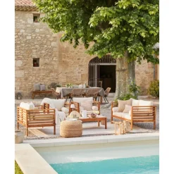 Sale Set Lounge Para Exterior De Madera De Acacia Bo, 4 Pzas. Muebles De Jardin